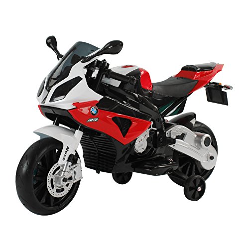 HOMCOM Elektromotorrad für Kinder 3-8 Jahre mit BMW Führerschein, Geschwindigkeit 2,5-5Km/h, Elektromotorrad mit 12V Batterie, Rädern und Licht, 110x47x69 cm, Schwarz und Rot