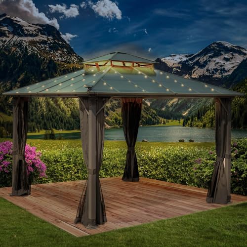 BRAST® Pavillon Aluminium Pagode 3,5x3,5m | viele Modelle & Farben | inkl. Moskitonetz + LED | festes Dach | wasserdicht | stabil | UV-Schutz | Dunkelgrau