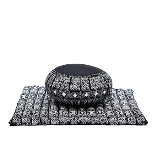 Leewadee Meditationskissen Set Sitzkissen Rund Zafu Yoga Kissen Zabuton Yogakissen Meditationskissen Meditation Zubehör Yoga Sitzkissen Yoga Meditationskissen, Kapok, Schwarz