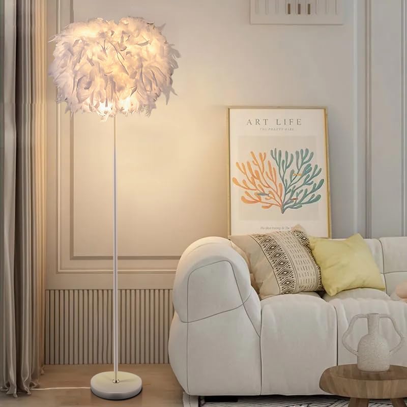 ELINKUME Feder Stehlampe,59in einfache moderne LED Stehlampe,weiße Feder Stehlampe für Schlafzimmer,Wohnzimmer,Esszimmer und Büro(Lampe nicht enthalten)