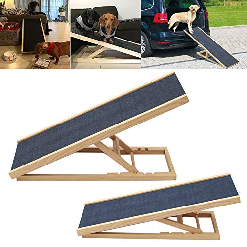 QiMu Haustierrampe aus massivem Holz, 2-fach höhenverstellbar mit rutschfestem Teppich, Sicherheitstiere, Holz-Hunderampe, Oberflächen-Zugangstreppe, Hunderampe, Leiter, Autos, Hochbett, schwarz, 70 x