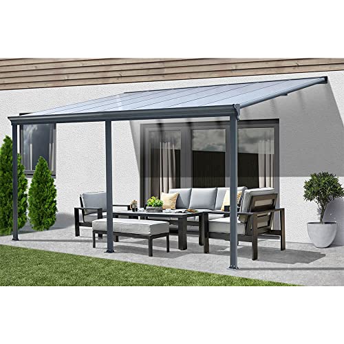 HOME DELUXE - Terrassenüberdachung SOLIS - Grau - B/T/H: 495 x 303 x 226/278 cm - inkl. Hohlkammerplatten, Montagematerial I Carport Pavillion Pergola