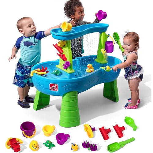 Step2 Rain Showers Wasserspieltisch | Großer Wassertisch mit 13-teiligem Zubehörset | Garten Wasser Spieltisch für Kinder in Blau und Grün