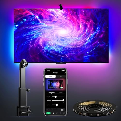 CCILAND TV LED Hintergrundbeleuchtung mit Kamera für 55-60 Zoll Fernseher, 4M TV Hintergrundbeleuchtung Sync with Bildschirm und Musik, Smart LED Streifen RGB TV Beleuchtung, App-Steuerung