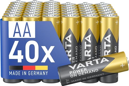 VARTA Batterien AA, 40 Stück, Power on Demand, Alkaline, 1,5V, Vorratspack in umweltschonender Verpackung, ideal für Computerzubehör, Smart Home Geräte, Made in Germany [Exklusiv bei Amazon]