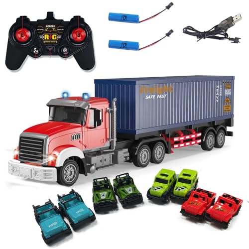Mostop Ferngesteuerter LKW Transporter, Ferngesteuerter Spielzeug LKW Transport Vehicle mit 8 Kleinwagen & 2 Batterien für Geeignet für Kinder von 5, 6, 7, 8, 9 Jahren und älter