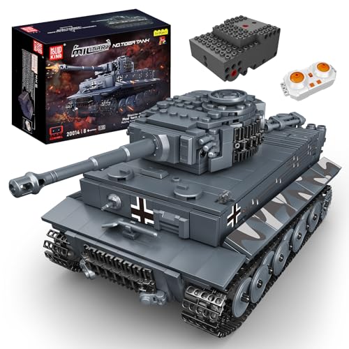 Mould King 20014 Technik Tiger-Panzer Bausteine Modell, Ferngesteuert Tank für Erwachsene und Kinder, Militär Panzer Spielzeug Bausatz mit Fernbedienung und App Dual Control（800+ Teile）