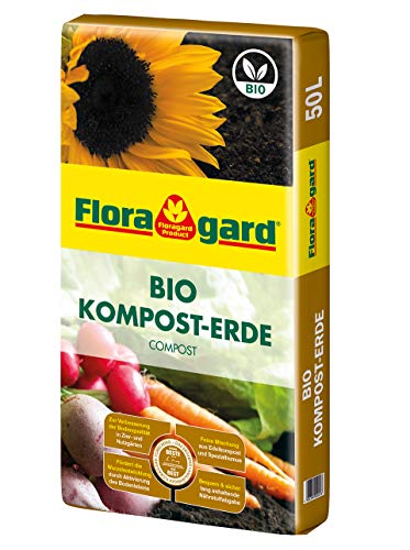 Floragard Bio Kompost-Erde 50 Liter – Pflanzerde für Blumen, Gemüse und Gehölze – mit Bio-Dünger - Gartenerde