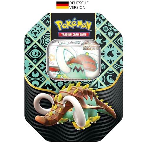 Pokémon-Sammelkartenspiel: Tin-Box Karmesin & Purpur – Paldeas Schicksale – Riesenzahn-ex (1 holografische Promokarte & 4 Boosterpacks)
