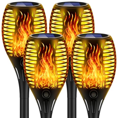 Lafhome Solar Flammenlicht für Außen Garten mit Realistischem Flammeneffekt, IP65 Wasserdicht Solarlampe, 33LED Ideal für Weg, Terrasse, Camping & Deko,Rasendeko-4 Stück
