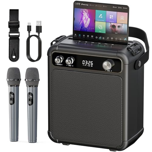 Karaoke Maschine mit 2 Mikrofonen, tragbarer Bluetooth Karaoke System mit LED Lichtern, Stereo TWS, unterstützt USB/TF/AUX, ideal für Home Partys und als Geschenk für Erwachsene und Kinder