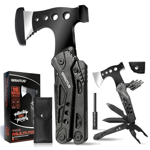 Geschenke für Männer 16IN1 Multitool Camping Zubehör Frauen Männer Geschenke Survival Gadgets mit Axt Hammer Zange Säge Schraubendreher Flaschenöffner Pfeife Vatertagsgeschenk für Papa