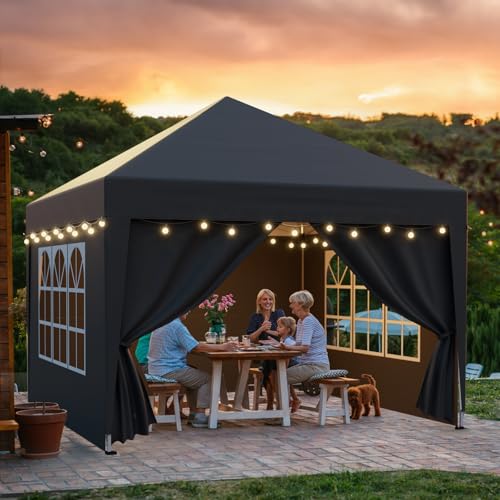 arvioo Pavillon 3x3m mit 4 Seitenwänden, Dein Schattenplatz zum Feiern, Pop Up Faltpavillon Wasserdicht Sonnenschutz 3-Fach Höhenverstellbar, Partyzelt Metallgestell & 210D Oxford-Gewebe (Anthrazit)