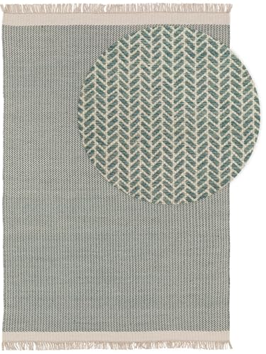 benuta Pure Wollteppich Kim - Baumwolle,Wolle - Rechteckig & im Style: Ikat, Hygge & Cozy, Minimalistisch - Pflegeleicht für Wohnzimmer Schlafzimmer, Mint, 80x120 cm