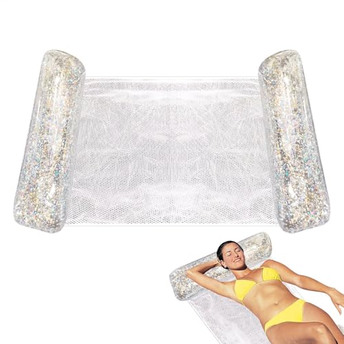 Raypontia Aufblasbare Hängematte Pool Mit Netz - 130 X 70 cm Luftmatratze Pool Mit Netz Glitzer, Schwimmbad Hängematte Für Pool Aus PVC, Faltbar, Strapazierfähiges, Leicht Zu Tragen, Mehrzweck