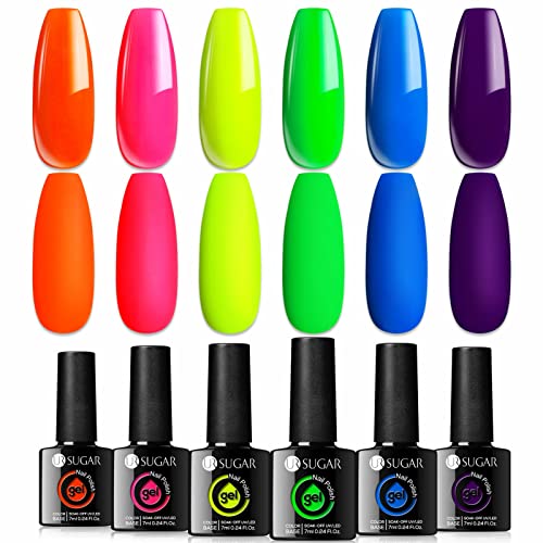 UR SUGAR UV Nagellack Neon 6 Farben Blau Rot Gelb, Schellack Set Gelnägel Set UV Gel Farbgel für Nägel Soak Off Halloween 6 Flaschen Geschenkset