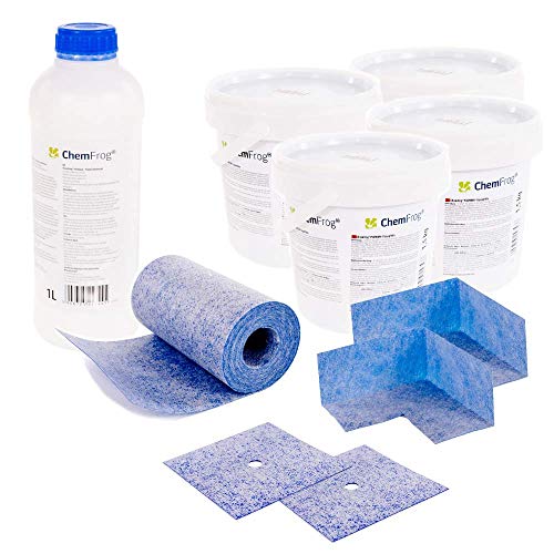 Chemfrog® Dichtungs-Set CDS-600 | 6 kg Fliesenabdichtung für Innen/Außen (Incl. Grundierung, Wandmanschetten & Dichtband) | Duschabdichtung