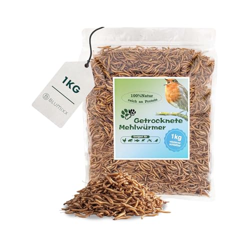 Mehlwürmer getrocknet für Reptilien 1kg - Premium-Qualität, Nahrhaftes Futter, Perfekt für eine Vielzahl von Amphibien, Schildkrötenfutter, Fischfutter Teich & Aquarium, wiederverschließbarer Beutel