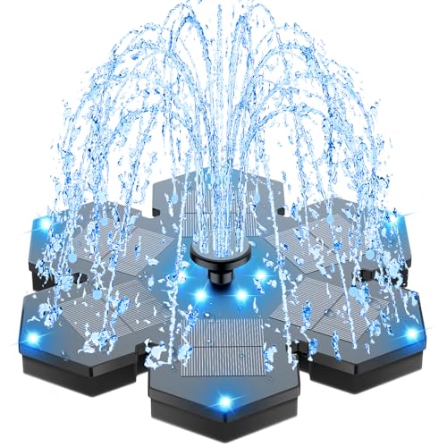 SZMP Solar Springbrunnen mit LED 2025 Upgrade, 3.5W Solar Teichpumpe, 2000mAh Akku, Solarpumpe für Brunnen mit 7 DIY Effekte, Solar schwimmender Fontäne Pumpe für Garten, Teich, Terrasse, Vogel-Bad