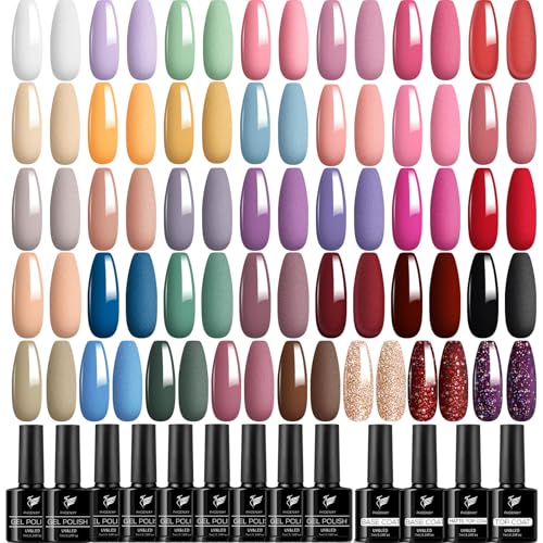 Phoenixy 40Pcs UV Nagellack, 72 Effekte 36 Farben Gellack UV mit Base Top Matte Coat, Pink Blau Schwarz Populäre Farbe UV Gel Nagellack, Geschenke für Frauen Nail Art zu Hause