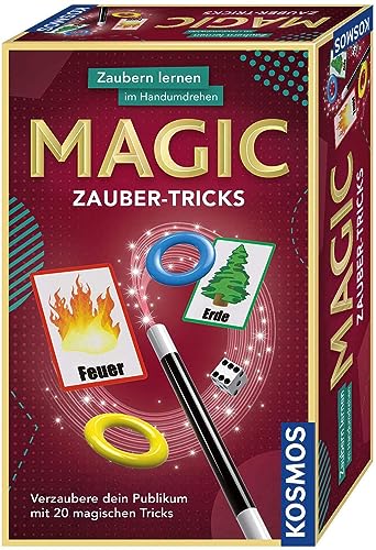 Kosmos 657413 Magic Zauber-Tricks, Zaubern Lernen im Handumdrehen, Mit Zauberstab und Utensilien für 20 magische Tricks, Kompaktes Format, Mitbringspiel, Experimentierset