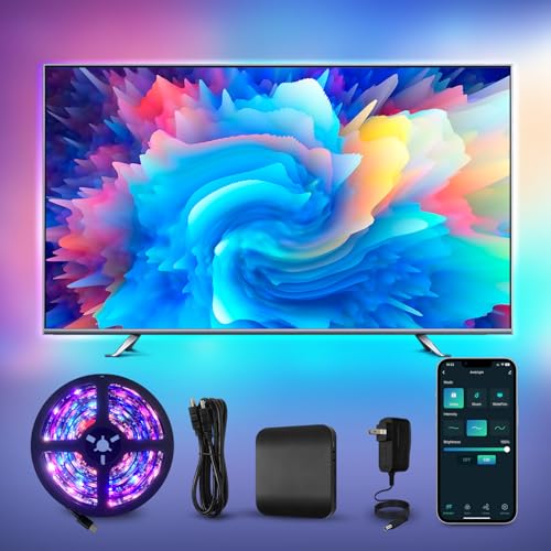 AVATTO TV Hintergrundbeleuchtung HDMI 2.0 Sync Box mit 3.8M RGBIC LED-Streifen für 55-65 Zoll Fernseher Unterstützen Alexa und Google Assistant Sprachsteuerung und Smart Life App Fernbedienung