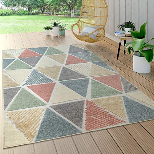 Paco Home Outdoor Teppich Wetterfest Wohnzimmer Balkon Küche Orientalisch Ornament Skandinavisch Geometrisches Muster 3D Effekt Modern, Grösse:160x230 cm, Farbe:Bunt