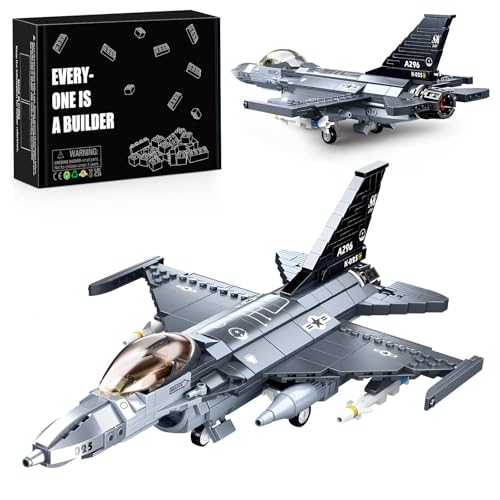 HIGH GODO Flugzeug F-16C Kampfjet Bausteine Set, Eurofighter Modell Maßstab 1:44 521 Teile ww2 Bundeswehr Jet Klemmbausteine, Geburtstags ab 6 Jahren Jungen or Erwachsene