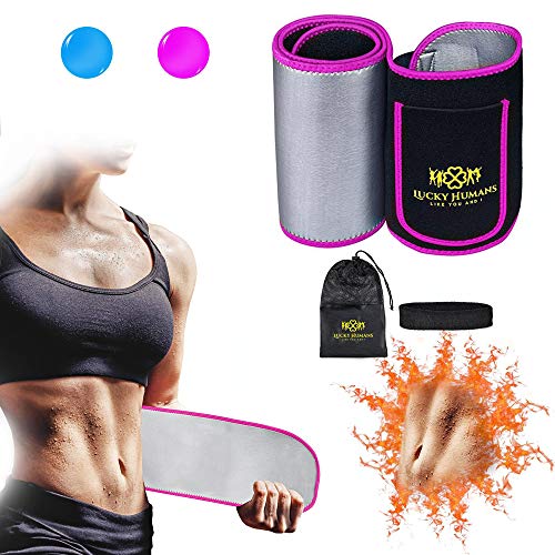 Lucky Humans® Hochwertiger -2021- Bauchweggürtel Herren Damen, Hula Hoop Gürtel, Schwitzgürtel, Bauchgürtel Neopren Nano Silber, Bauch Weg Trainer, Sweat Belt Waisttrainer (Rosa)