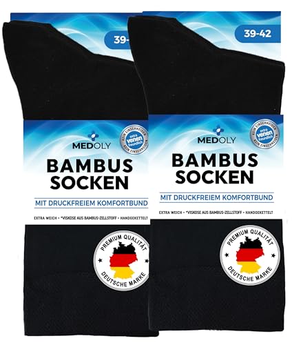 MEDOLY Bambus Socken (6 Paar) ohne Gummibund, gegen Schweißfüße, mit 72% Bambus-Viskose - Bambus Socken Herren & Damen