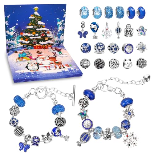Adventskalender Schmuck, 24 Füllung Armbänder Schmuck Basteln Mädchen, Schmuck Basteln Armband Spielzeug, Kinder Adventskalender Füllung Geschenk für Mädchen 6–13 Jahre