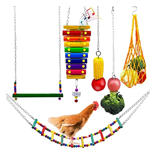 watera HüHnerspielzeug, 6 StüCke HüHnerspielzeug für HüHnerstall, HüHnerschaukel und Xylophonspielzeug, Papageienhuhn, Buntes Leiterspielzeug