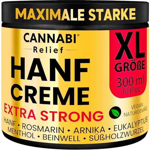 HANF CREME EXTRA STARK 300ml | Gelenk & Muskel Premium Ultra Konzentrierte Natur Gel | Nacken Schultern Ellbogen Rücken Hüften Knie Handgelenke Hände Füße Knöchel | Hanföl Kampfer Menthol Rosmarin