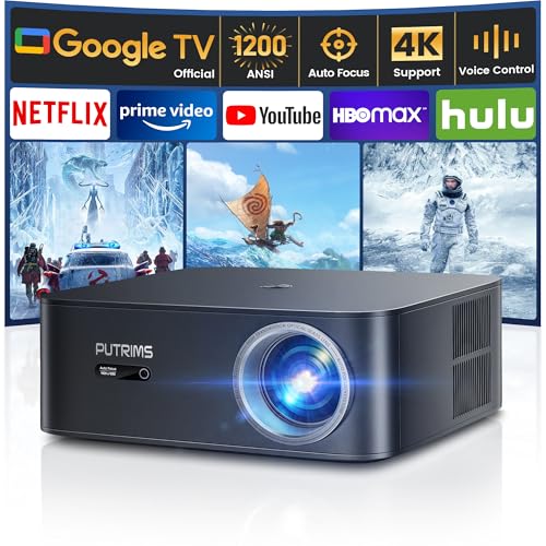 Beamer 4K【1200 ANSI/Google TV】 Netflix Official, Autofokus Trapezkorrektur Smart Beamer WiFi6 Bluetooth, Sprachsteuerung LED Beamer Tageslicht 1080P Full HD 300' für Heimkino/Outdoor Handy Projektor