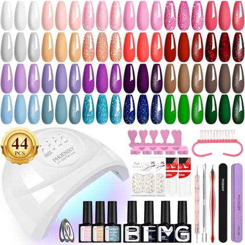 Phoenixy U V Nagellack Set mit Lampe 48W, 24+4 Stk. Gel Nägel Set Gelnägel Starterset Geschenk Für Frauen