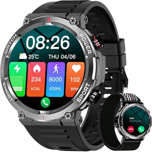 IOWODO Smartwatch Herren mit Telefonfunktion,1,39'' Fitnessuhr mit Herzfrequenz SpO2 Schrittzähler Schlafmonitor, 100 Sportmodi, IP68 Wasserdicht Aktivitätstracker, Sportuhr für iOS Android, Schwarz