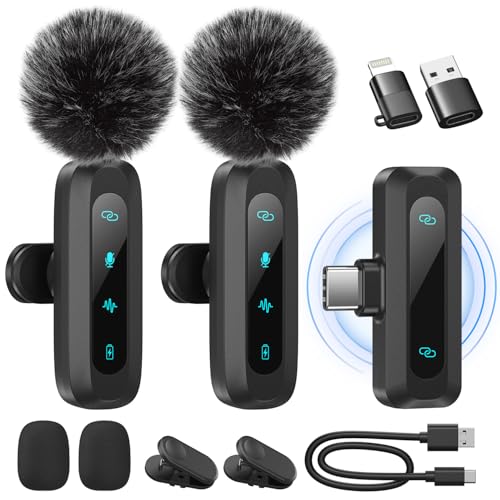 Kabelloses Lavalier-Mikrofon für iPhone, iPad, Android-Handy, 2er-Pack Mini-Mikrofon mit Rauschunterdrückung, Auto-Pairing und Stummschaltung und Reverb für Vlogging, Videoaufnahmen, TikTok, YouTube