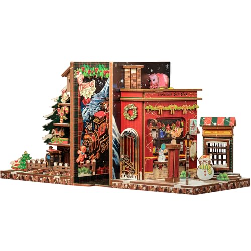 CUTEBEE Book Nook Kit - DIY Weihnachten Buchstützen,Miniatur Buchstütze,Bücherregal Dekoration Diorama Modellbausatz Erwachsene zu Bauen 2 Stück (Christmas Cottage)