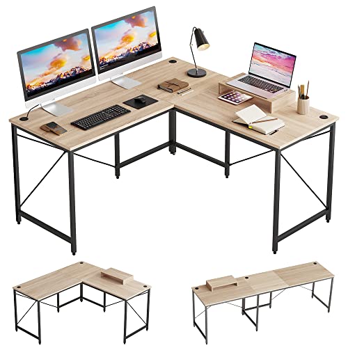 Bestier L-förmiger Schreibtisch mit CPU-Ständer Reversibel Eckschreibtisch 240CM Industrieller Langen Tisch L Form Computer Workstation Verstellbarer für Zwei Personen mit 3 Kabeldurchlässen