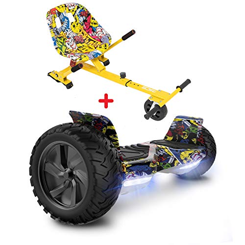 GeekMe Hoverboards mit Sitz,Off Road Hoverboards mit Off Road Hoverkart,8,5 Zoll Hoverboards mit Bluetooth Lautsprecher,LED Leuchtenr,Geschenk für Kinder und Erwachsene