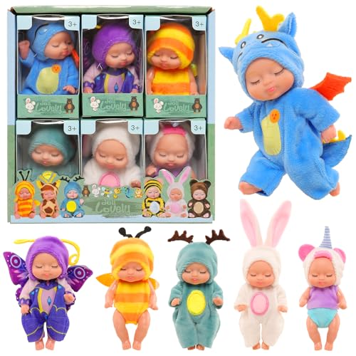 Miunana Babypuppe, Mini Puppe, Mini Babypuppen, 6 Stück Baby Mini Puppen, Waschbares PVC-Material, Realistische Bewegliche Babypuppe, Puppenspielzeug für Mädchen und Kleinkinder