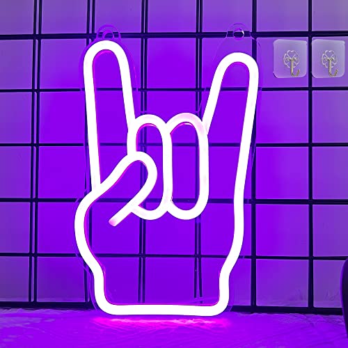 Attivolife Rock Handförmiges Neonlicht, LED Kunst Wanddekoration violette Neonschilder USB-betrieben für Schlafzimmer Bar Weihnachten Geburtstag Zuhause Party Geschenke