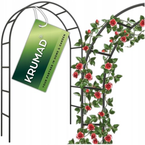 KRUMAD Rosenbogen aus Metall Stabil 240x140x38 cm, Rankhilfe Metall, Wetterfest und Rostbeständig, Inkl. Bodenanker, Gartendekoration, Ideal für Rosen, Efeu, Clematis, Kletterpflanzen
