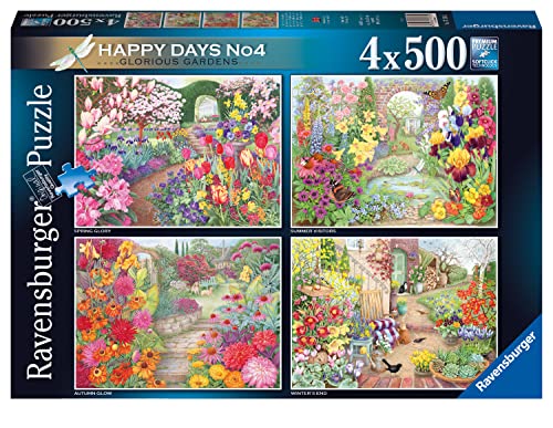 Ravensburger 17139 Happy Days Glorious Gardens 4 x 500 Teile Puzzle für Erwachsene & Kinder ab 10 Jahren, Mehrfarbig