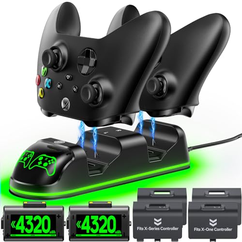 OIVO Xbox Controller Ladestation mit 2-Packs Wiederaufladbaren Akku für Xbox One/Xbox Series X/S, Xbox One Controller Ladestation mit 2x1300mAh Wiederaufladbaren Akku (Xbox Series X & S/Xbox One)