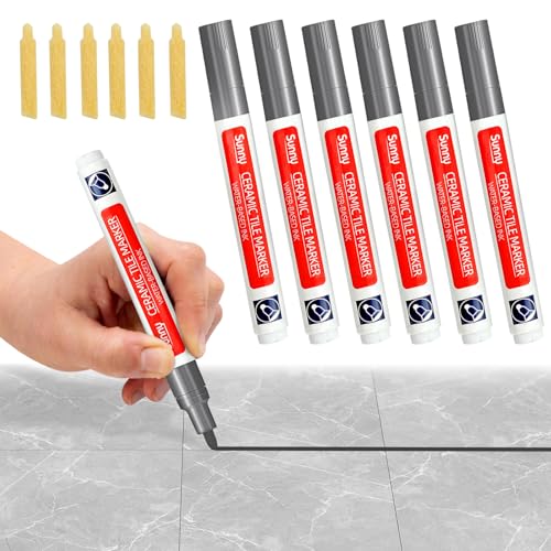 Fugenstift Grau, 6 Stück Fugenstift Fugenmörtel Bad Wasserfest Fugenstift Anthrazit mit Ersatzspitze Lackstift Stift Fugen Reparatur Marker Reparaturstift, Fliesen Bodenfliesenfuge Küchen Badezimmern