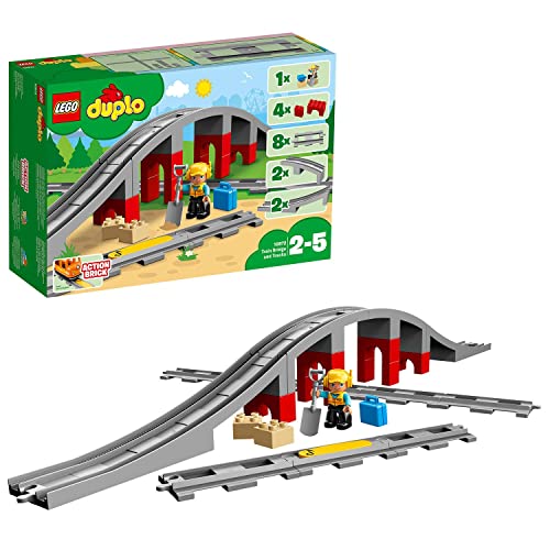 LEGO DUPLO Eisenbahnbrücke und Schienen-Set, Kinderspielzeug mit Signalstein, Spielzeugeisenbahn für Mädchen und Jungen ab 2 Jahren 10872