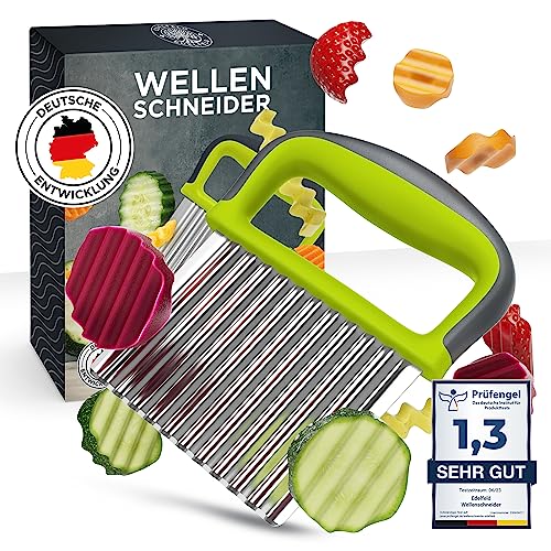 Edelfeld Wellenschneider für Pommes, Obst & Gemüse - Spülmaschinenfestes Wellenmesser - Professionelles Riffelmesser für Erwachsene & Kinder - Stabiles Wellenschnittmesser aus Edelstahl - Auch für BLW