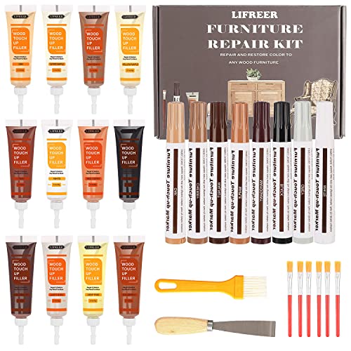 Laminat Reparaturset, KMEIVOL 28 Stück Möbelreparatur Holz Reparaturset - Einfache Restaurierung Ihres Holztischs, Schranks, Furniers Tür und Nachttisches