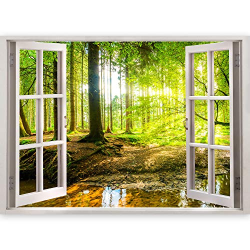 murando - 3D Wandilllusion140x100 cm 2 tlg - Wand Deko Leinwand Bilder Vliestapete Groß Wanddeko Wohnzimmer Schlafzimmer Kunstdrucke 3d effekt Fototapete - Wald Natur Landschaft Baum c-C-0084-c-a